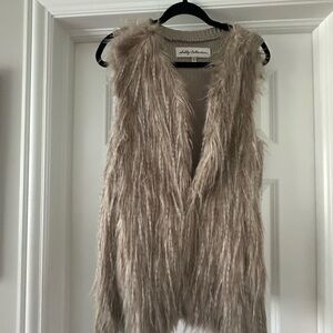 Sebby Collection Faux Fur Open Vest in Taupe